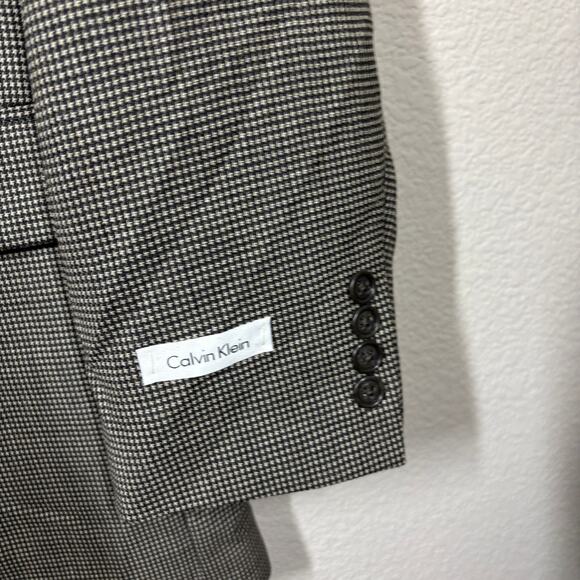 Calvin Klein Mens 46 Long Houndstooth Single Breasted Blazer Jacket Brown Wool - Picture 6 of 11
